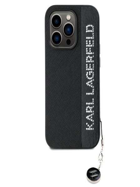 Karl Lagerfeld Karl Lagerfeld PU Saffiano Rhinestone Charm Zadní Kryt pro iPhone 14 Pro Black