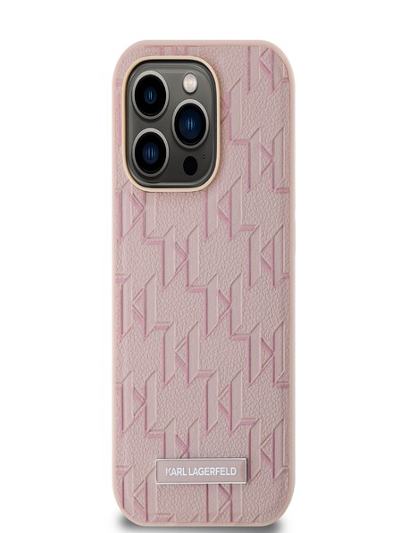 Karl Lagerfeld PU Leather Monogram Metal Logo Magsafe Zadní Kryt pro iPhone 14 Pro Max Pink Karl Lagerfeld