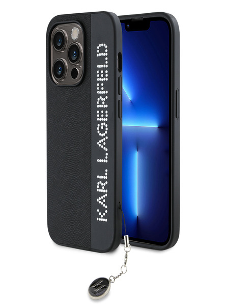 Karl Lagerfeld Karl Lagerfeld PU Saffiano Rhinestone Charm Zadní Kryt pro iPhone 14 Pro Max Black
