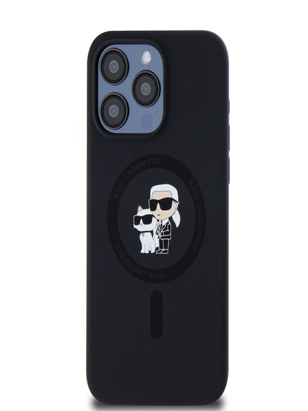 Karl Lagerfeld Liquid Silicone Karl and Choupette Magsafe Zadní Kryt pro iPhone 15 Pro Max Black Karl Lagerfeld
