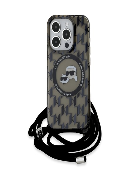 Karl Lagerfeld Karl Lagerfeld IML Monogram Crossbody K&CH Heads MagSafe Zadní Kryt pro iPhone 15 Pro Black
