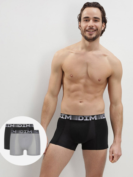 DIM Sada dvou pánských boxerek v šedé a černé barvě Dim COTTON 3D FLEX AIR BOXER