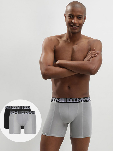 DIM Sada dvou pánských sportovních boxerek v šedé a černé barvě Dim 3D FLEX AIR LONG BOXER