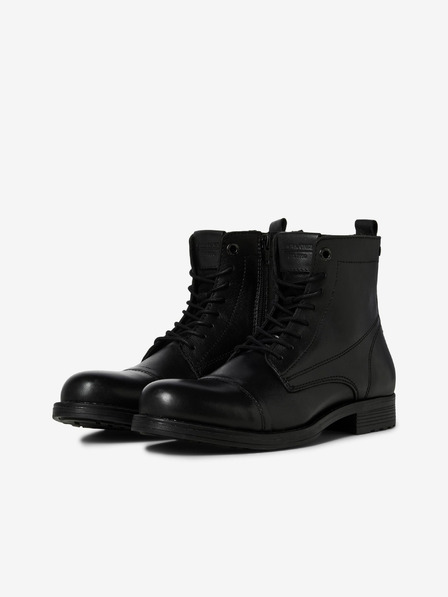 Jack & Jones Černé pánské kožené zimní kotníkové boty Jack & Jones Shaun