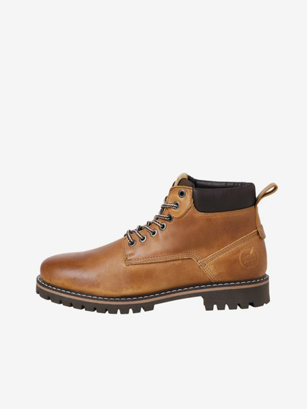 Jack & Jones Hnědé pánské kožené kotníkové boty Jack & Jones Queens