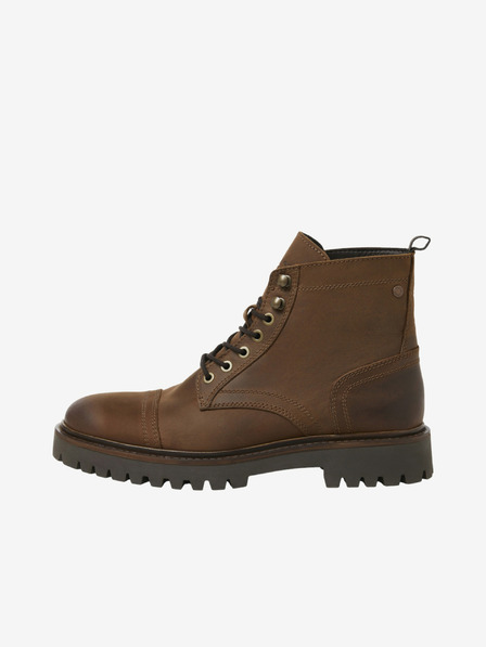 Jack & Jones Tmavě hnědé pánské kožené kotníkové boty Jack & Jones Wenzo