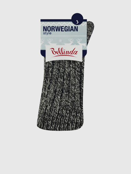 Bellinda Černé žíhané zimní ponožky s příměsí vlny BELLINDA Norwegian Style