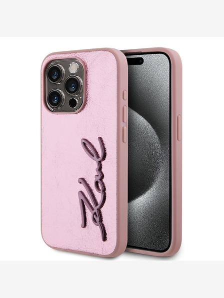 Karl Lagerfeld Wrinkled PU Signature Logo Zadní Kryt pro iPhone 15 Pro Max Pink Karl Lagerfeld