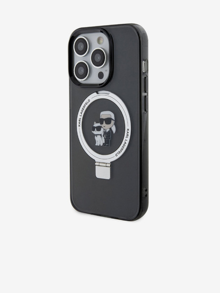 Karl Lagerfeld Ringstand Karl and Choupette MagSafe Zadní Kryt pro iPhone 15 Pro Max Black Karl Lagerfeld